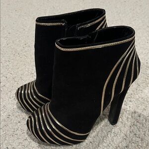 Black Suede Ankle Boots with Gold Trim - Women Shoes platform